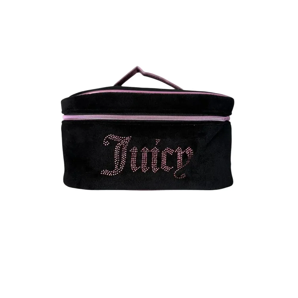Juicy Couture Black Velour Rhinestone Travel Cosmetic Train Case NWT